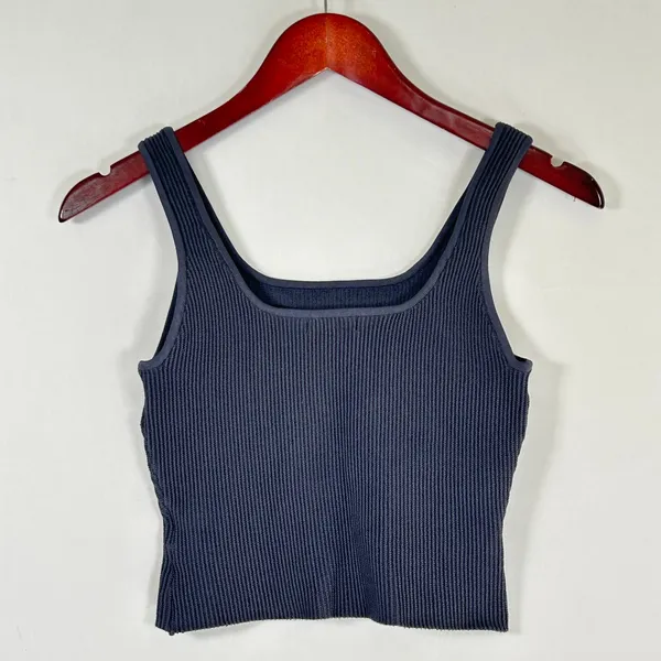 Quince Sweater Tank Women’s Cropped Ribbed Knit Square Neck Stretch Gray Medium‎ - Image 2