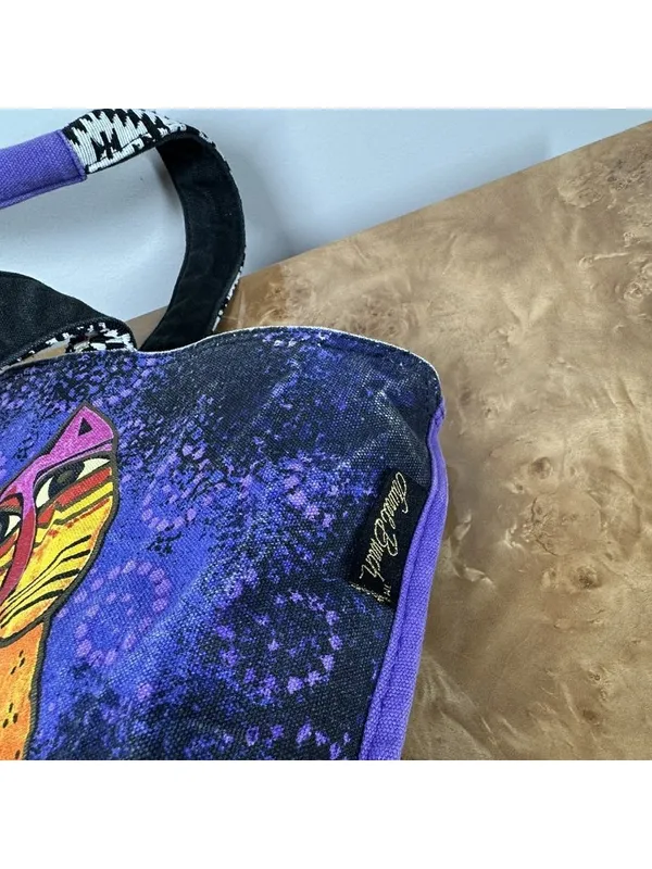 Laurel Burch Laurel's Garden Cats Floral Large Canvas Tote Bag Purple 20" - Image 3