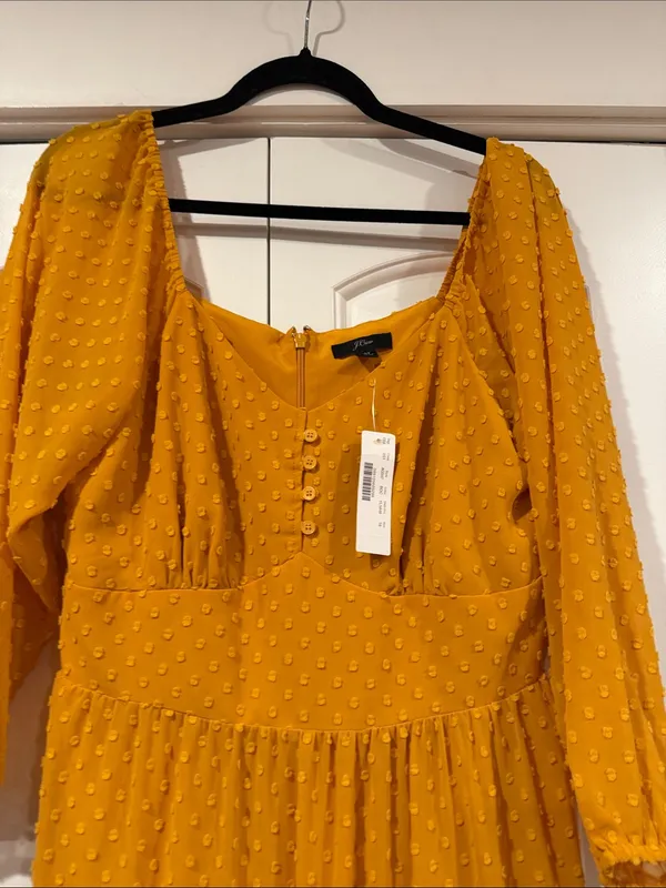 J. Crew Mustard Swiss Dot Tiered Midi Dress‎ 6T - Image 2