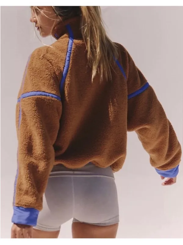 Free People Mountain High Half-Zip Fleece Pullover in Brown Twig Combo - Image 3