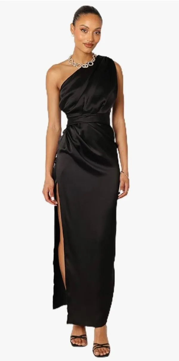 Petal & Pup Maxi Dress Black Nadia One-Shoulder Satin 6 - Image 5