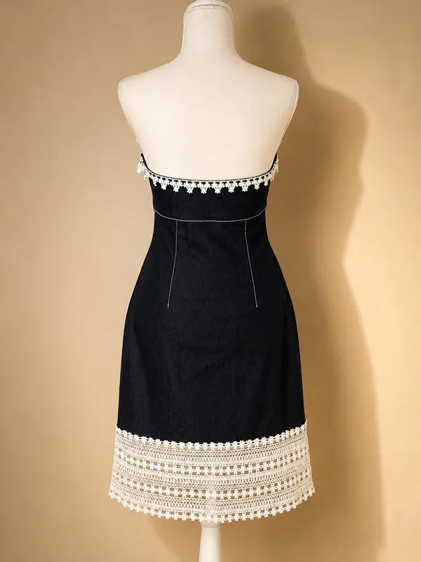 Vintage Moda International Strapless Denim Lace Dress Size 6 - Image 3