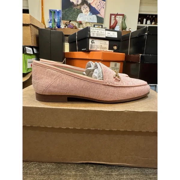 Sam Edelman Women‎ Loraine Loafers Shoes Pink Metallic Linen Size 6.5 Equestrian - Image 8