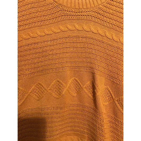 Women's Bass Cable Knit Fisherman's Orange Large Sweater Shoulder Buttons Preppy - Image 3