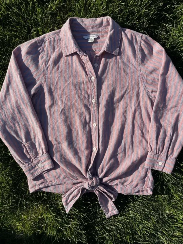 American Eagle Boho Striped Tie-Hem Button Down Top - Soft Pink/Blue - S - Image 2