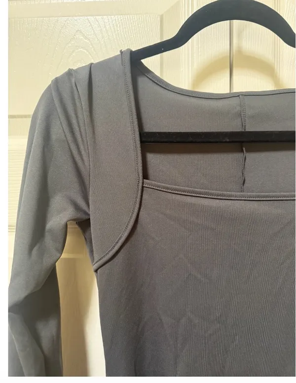 SHEIN Charcoal Grey Square Neck Long Sleeve Wide Leg Jumpsuit - Image 3