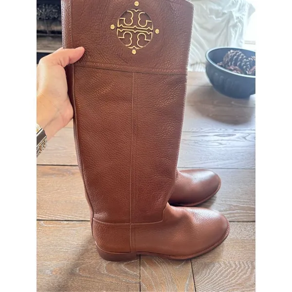 Tory Burch Kiernan 35MM Tumbled Leather Riding Boots Almond Size 7‎ - Image 10