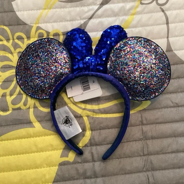 NWT Disney Parks 2020 Minnie Mouse Multi-color ears headband blue sequin bow - Image 2