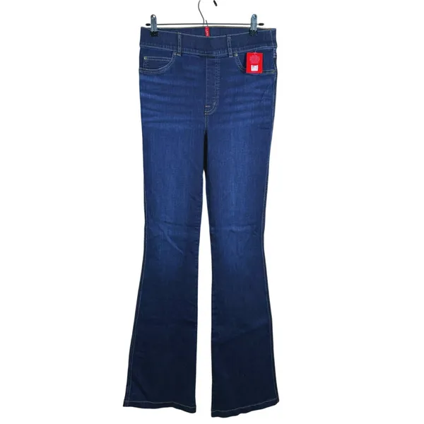 NWT Spanx Pull-On Flare Jeans Stretch Medium Tall Midnight Blue Dark Wash Retro - Image 2