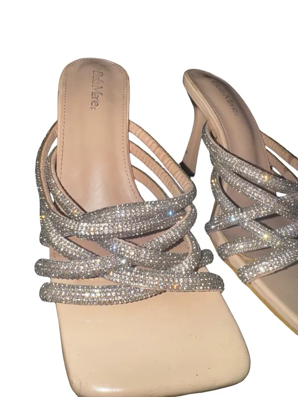 Bella Marie Blush Nude Rhinestone Strappy Mid-Heel Sandals - Image 3