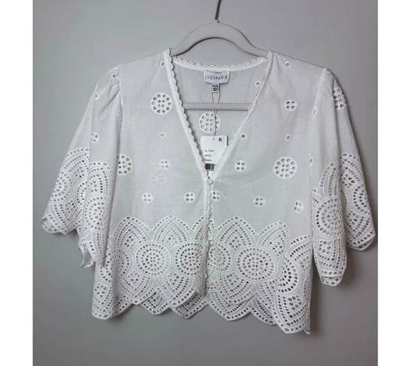 Lucy Paris Loray Embroidered Shirt white sz XS NWT $88 - Image 3