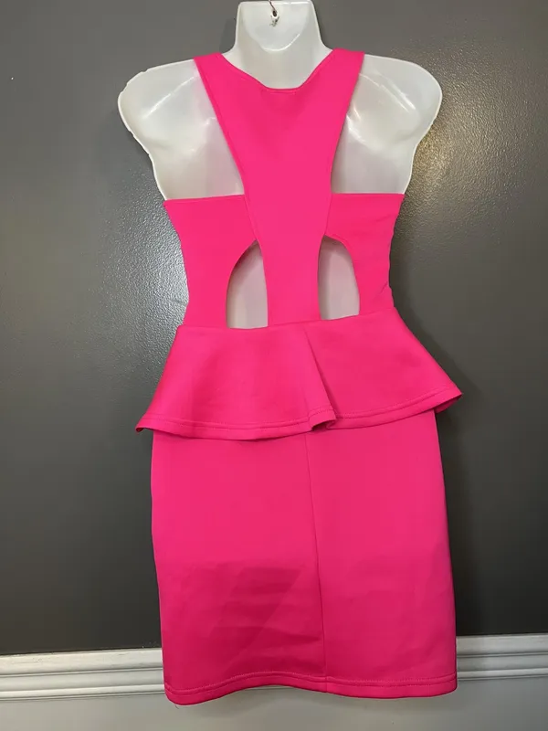Charlotte Russe Dress Womens XS Pink Cutout Peplum Studded Bodycon Mini Tank - Image 5