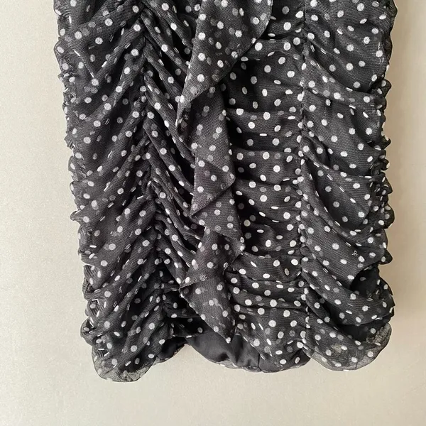 ZARA Polka Dot Ruched Mini Dress M Black‎ - Image 6