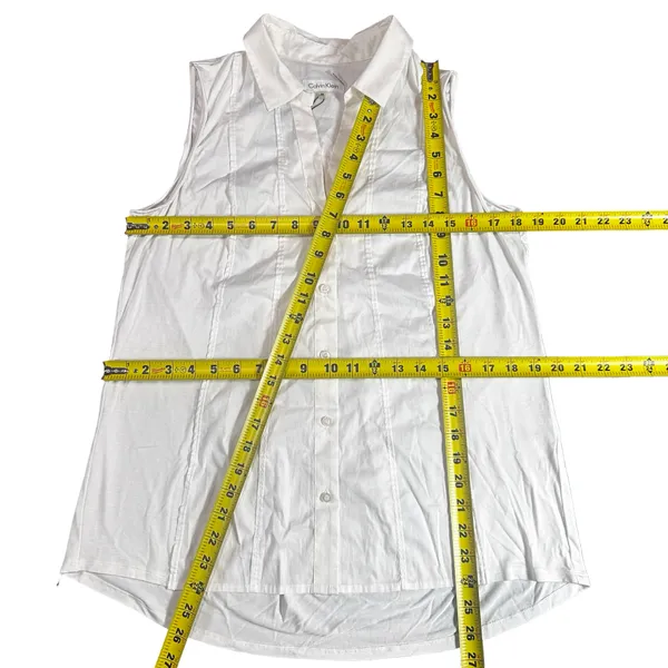 Calvin Klein White Sleeveless Button Front Collared Top Blouse Size Medium NWT - Image 9