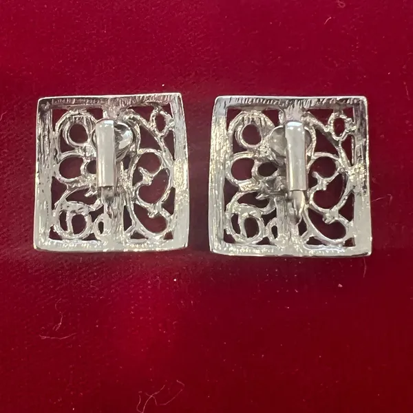 Vintage rectangle silver clip on earrings - Image 4