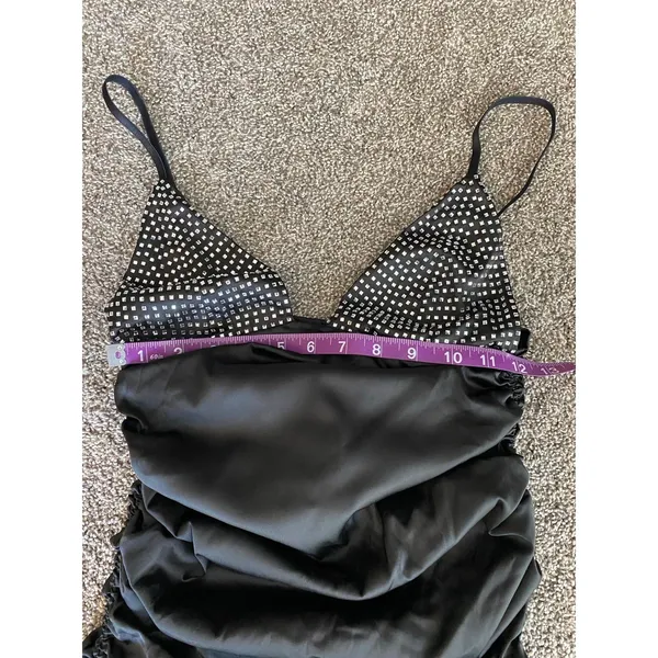 For Love & Lemons Black Ruched Mini Dress with Rhinestone Bodice – Size Small - Image 8