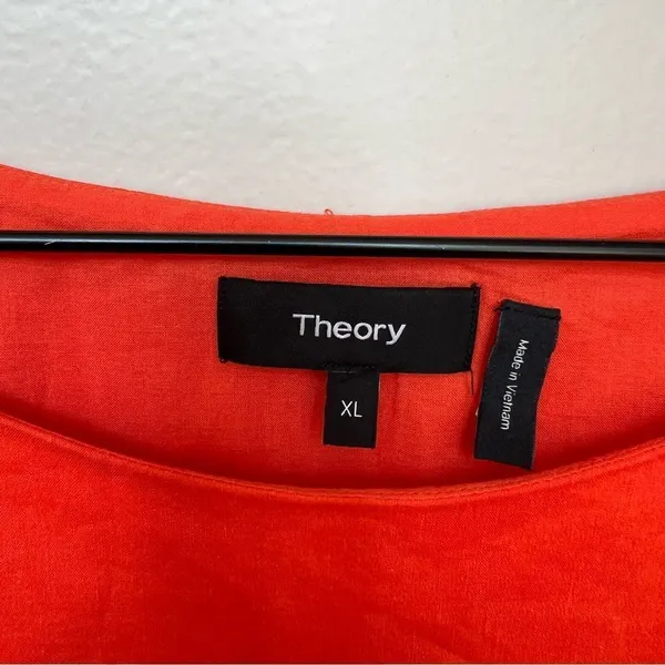 Theory Panel Shift Good Linen Mini Dress in Crunch Size XL Orange Short Sleeve - Image 9