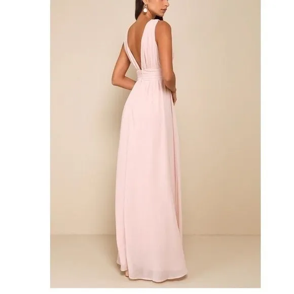 Lulus Heavenly Hues Blush Pink‎ Pleated V Neck Maxi Dress Formal Event Size S - Image 10