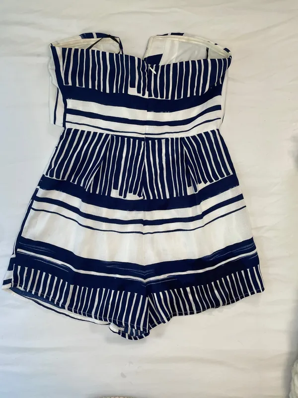 Lulu's Navy & White Strapless Tie-Front Romper - Image 6