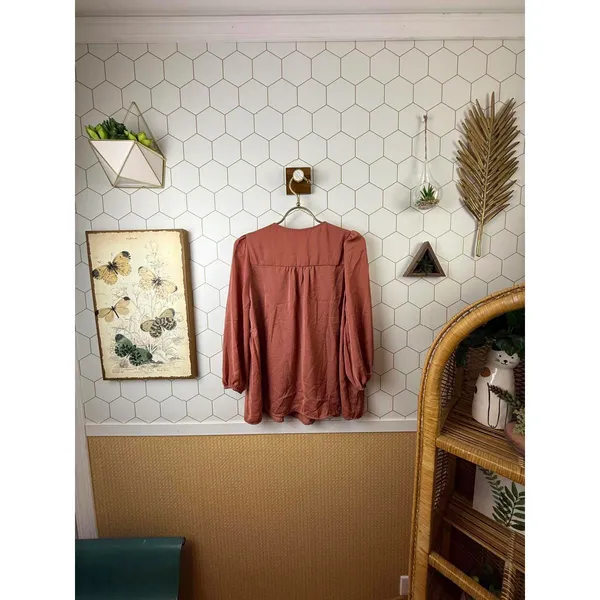 Altar'd State Rust Long Sleeve Square Neck Peplum Blouse - Size - Medium - Image 3