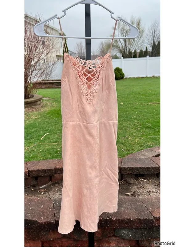 New Tags Rare London Crochet Suede Dress - Image 3