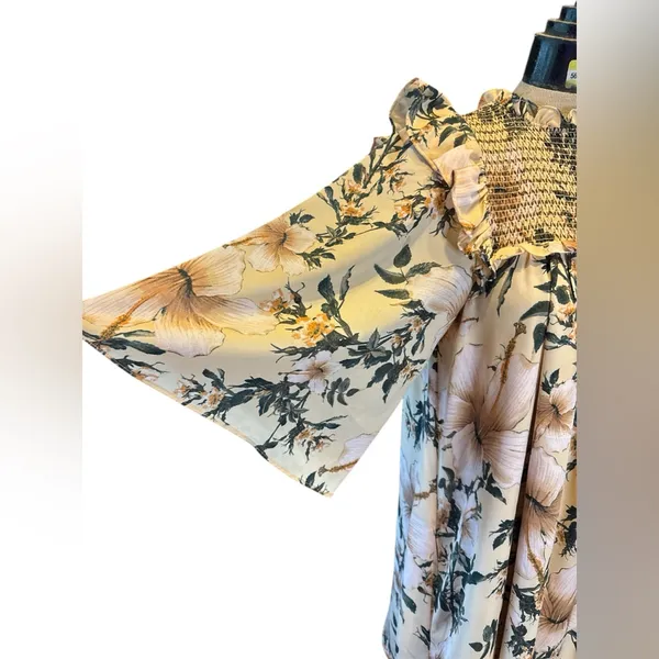 Happy x Nature Kate Hudson Smocked Floral Knee Length Dress‎ NWT Boho Small - Image 2