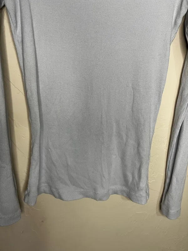 Pilcro Anthropologie Off The Shoulder Light Blue Micro Ribbed Long Sleeve‎ Top - Image 5
