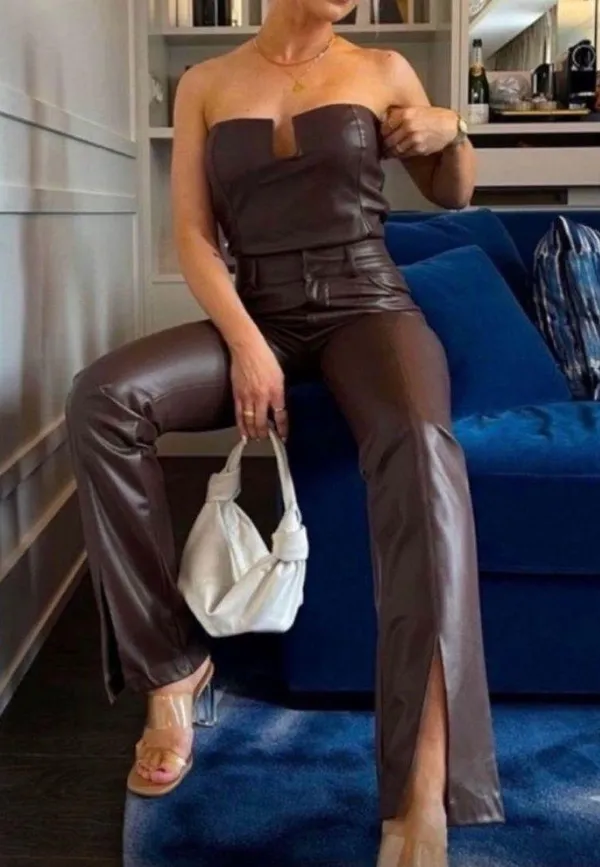 ZARA faux Leather Pants With Slit - Image 4