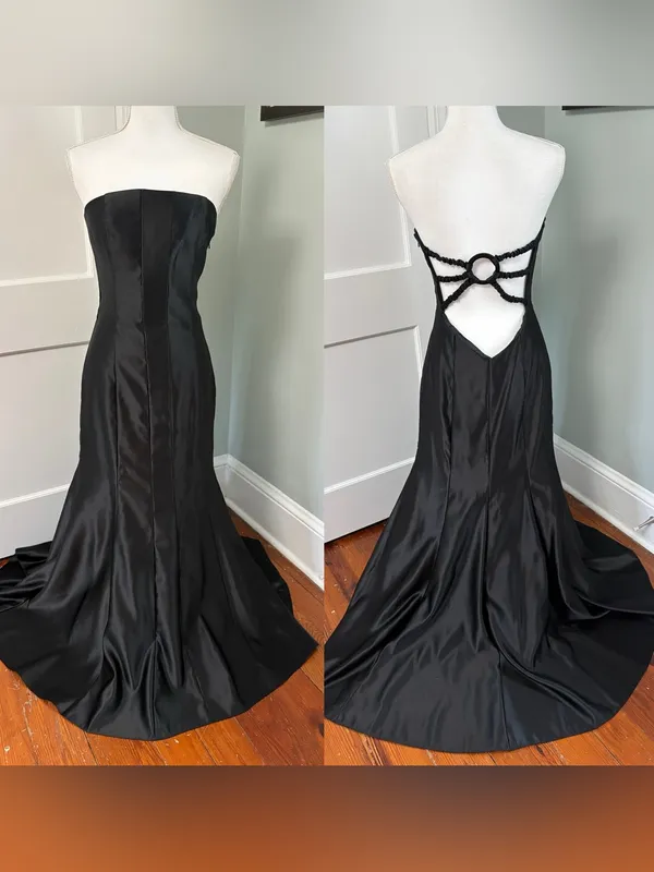 Vintage Jessica McClintock Strapless Backless Black Satin Mermaid Gown Size 12 - Image 2
