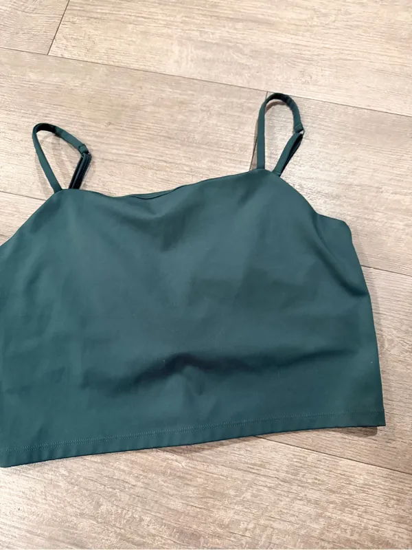 girlfriend collective Dark Green Square Neck Adjustable Strap Crop Top - Image 8