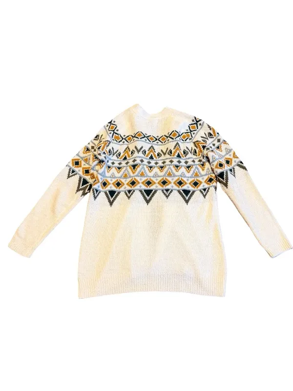 Maurices Cream Long Length Cardigan Sweater Open Front Tribal Fair Isle Medium - Image 8