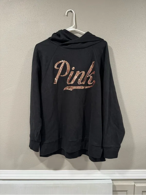PINK Victoria's Secret Hoodie Black and Gold Sequins - Image 2