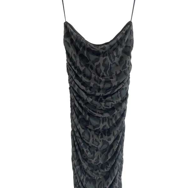 Steve Madden Mesh Tube Dress Army Green Leopard Print Ruched Midi DP28483F ‎ M - Image 10