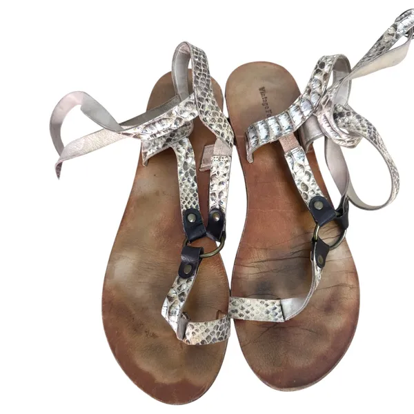 Vintage Foundry Co. Vina Flat Sandals Leather Snakeskin Beige Size 9 - Image 5