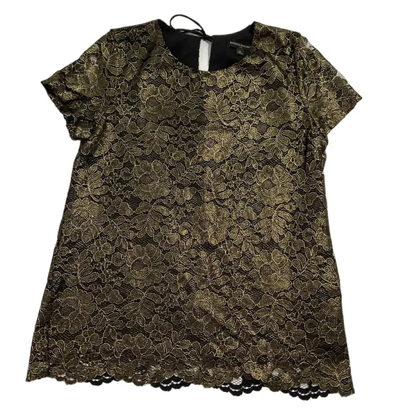 Banana Republic Women Size Small Lace Black Metallic Gold Shirt Top (17-693) - Image 3