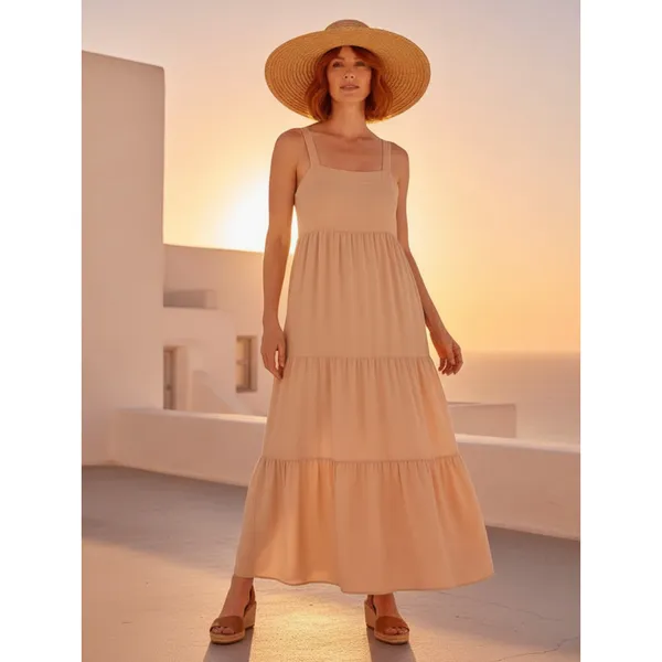 The Drop Beige Brit Tiered Ankle Maxi Tent Dress Size L Ginger, NWT - Image 6