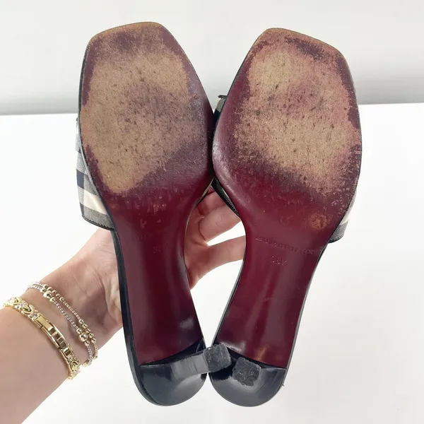 Burberry Vintage Nova Check Square Toe Plaid Slide Mule Kitten Heel Sandals 8 - Image 3