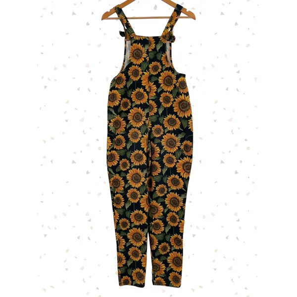 Lucy Yak Sunflowers Overalls Floral Print Summer Jumpsuit Black Yellow Size US 2 - Image 2