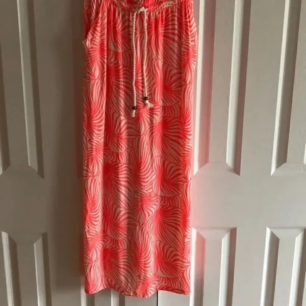 GAP Strapless Neon Pink Leaf Pattern Maxi Dress Size XS - Image 5