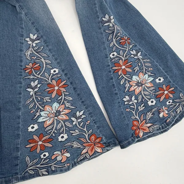 Altar’d State Jeans Womens 26 Blue Denim Flare Embroidered Floral Boho - Image 11