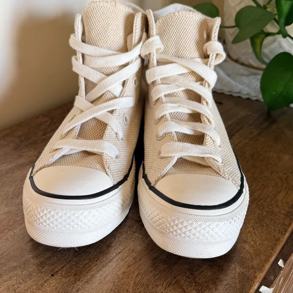 Converse Chuck Taylor All Star Lift Hi Women 8 Egret Cream Woven Cottagecore - Image 6