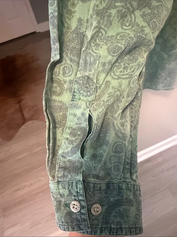 Vintage 80s Pier Connection Green Paisley / Abstract Print Western Shirt - Size - Image 4