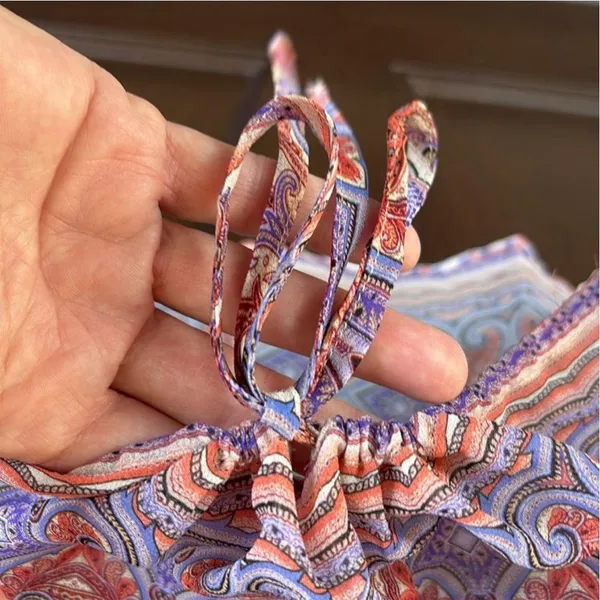 EUC ecru Paisley Print Drawstring Hem
Blouse Large - Image 6