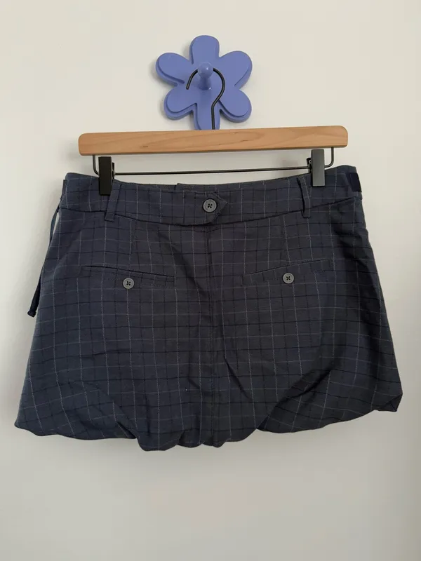 Free People 8 NWOT Saturn Bubble Mini Skirt Navy Plaid Preppy Academia Belted - Image 4