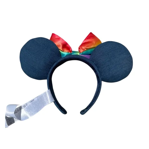 Disney Parks Pride Minnie Ears Denim Rainbow Bow Embroidered Authentic - Image 2