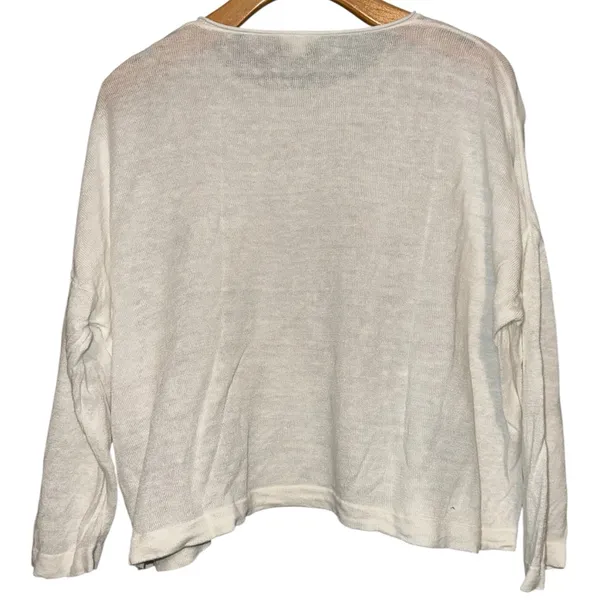 Eileen Fisher Women’s Size S P White Linen Knit Boxy 3/4 Sleeve Sweater - Image 2