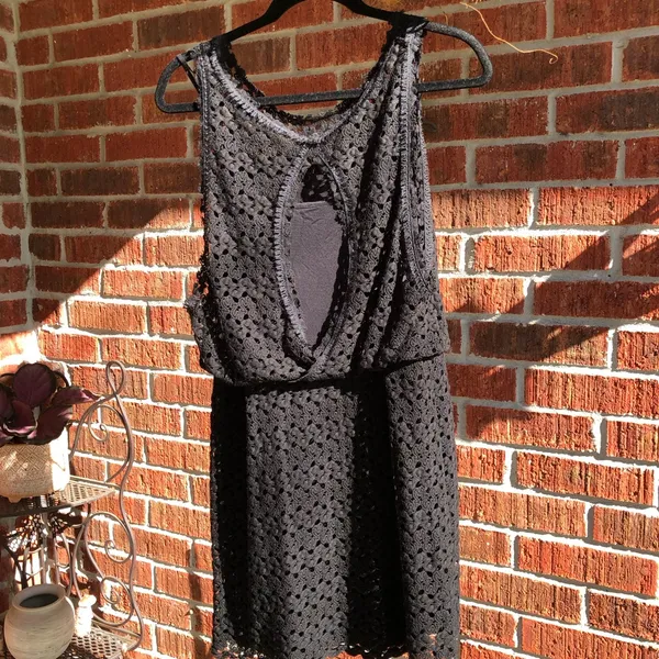 Free People Black crochet Mini dress Medium - Image 8