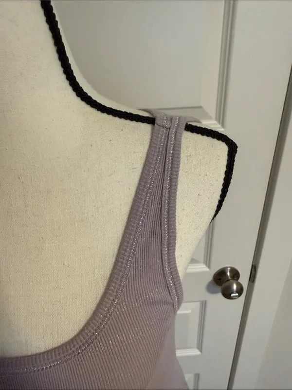 Loft| Women's Ribbed Scoop Neck Tank Top - Lavender with Light Silver Stripes - Image 3