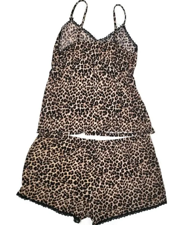 Rene Rofe animal print leopard print cheetah lace summer pajamas size XL - Image 3