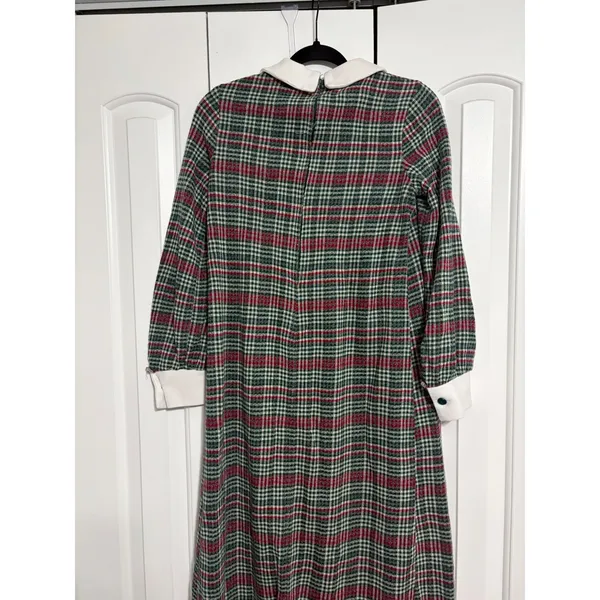 Vintage Plaid Maxi Dress Cottagecore Green Red Peter Pan‎ Collar Long Sleeve - Image 7